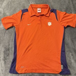 Nike Women’s Polo Clemson‎ Tigers Orange And Purple Authentic Sz M Nike Fit